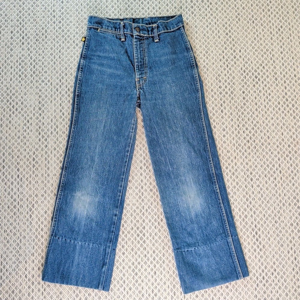 VTG 70s Sasson Blue Jeans 26x24 Cropped Hem High Rise Dark Wash Talon Zipper EUC